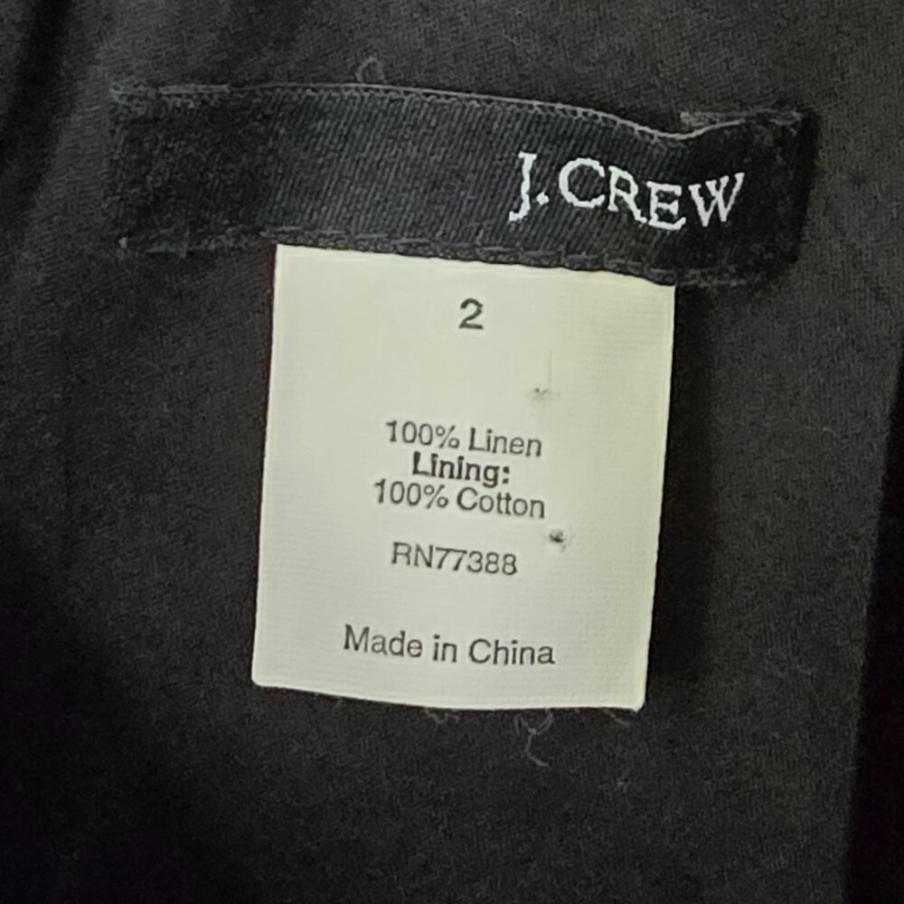 J Crew Linen Dress 2 XS Fit Flare Fully Lined V Neck Black Wedding Party LBD - Picture 5 of 7